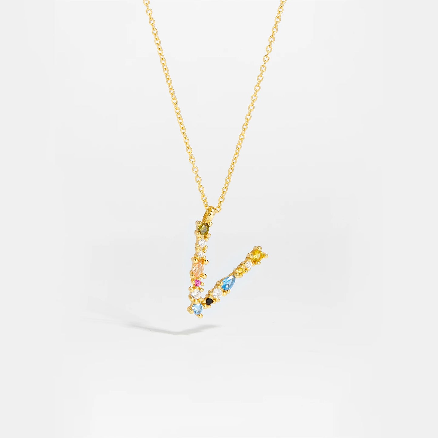 Colorful Crystal Initial Letter 925 Sterling Silver Necklace