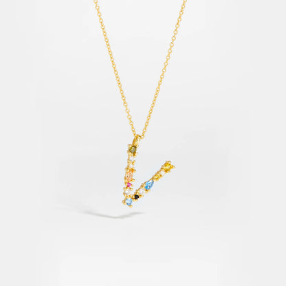 Colorful Crystal Initial Letter 925 Sterling Silver Necklace