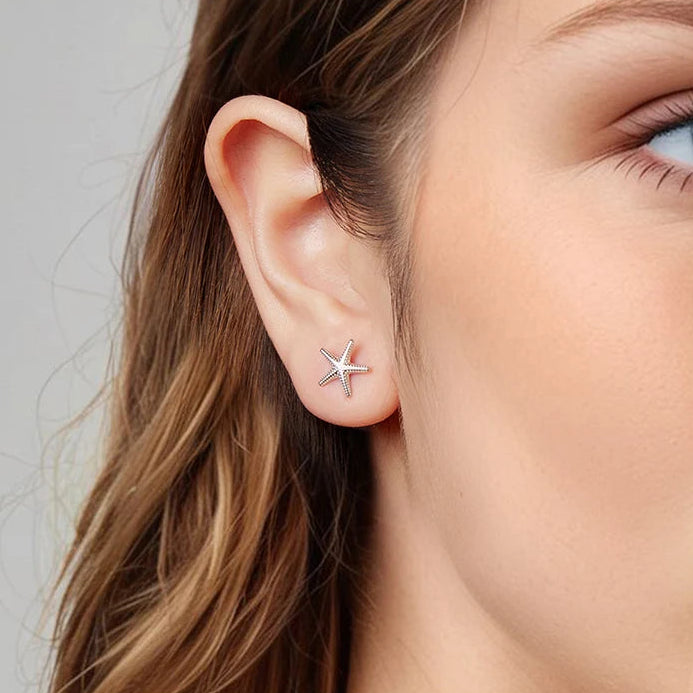 Simple Starfish 925 Sterling Silver Stud Earrings