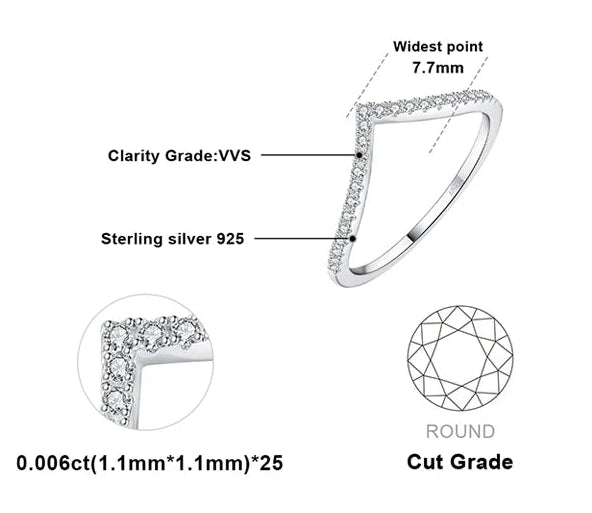 V-Shaped  925 Sterling Silver Moissanite Ring