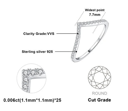 V-Shaped  925 Sterling Silver Moissanite Ring