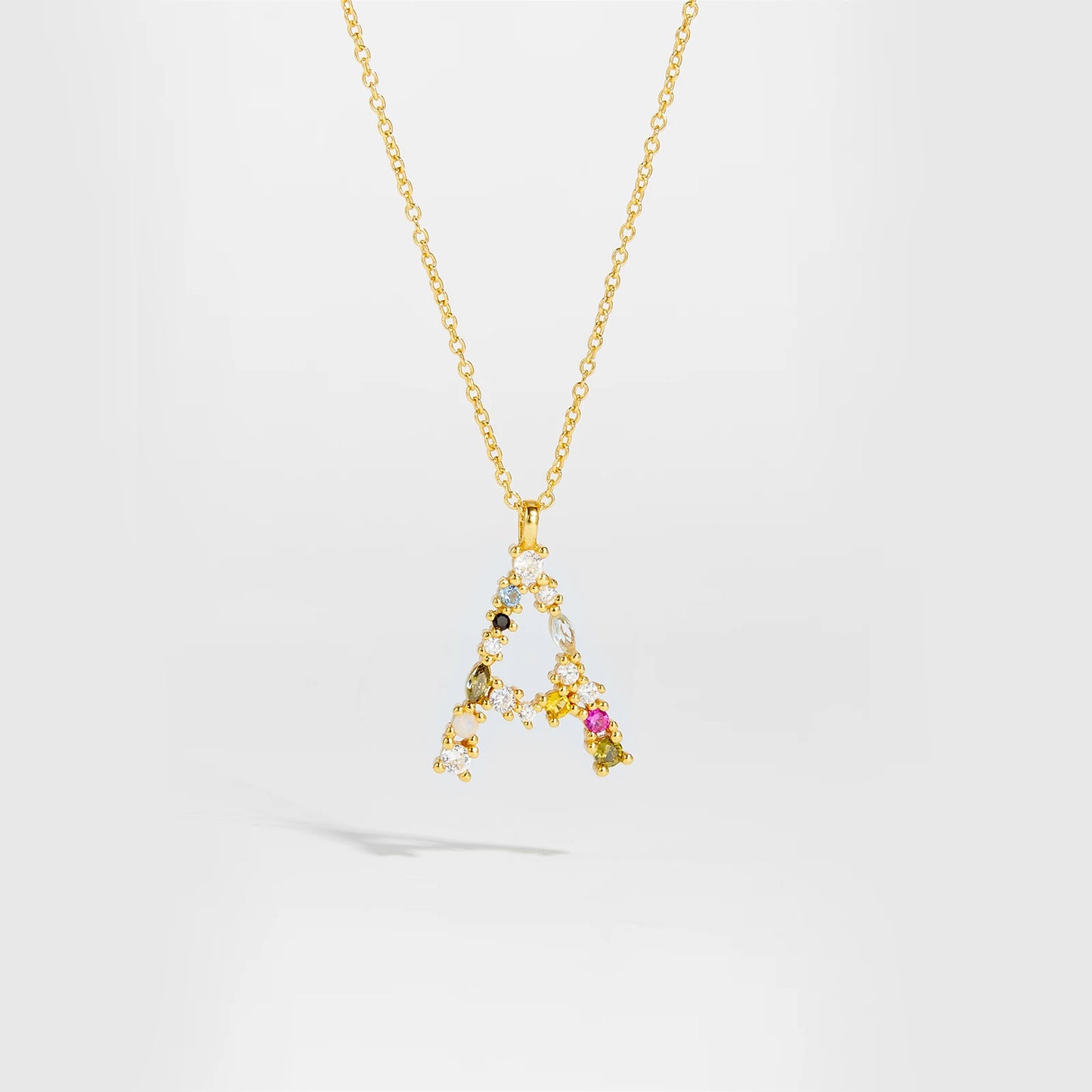 Colorful Crystal Initial Letter 925 Sterling Silver Necklace