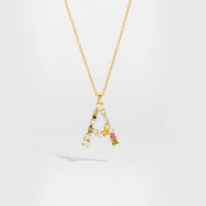 Colorful Crystal Initial Letter 925 Sterling Silver Necklace