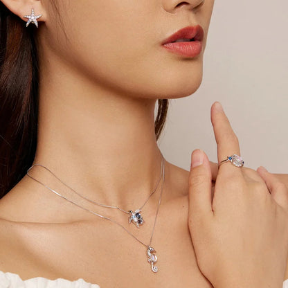 Sea Turtle Necklace – 925 Sterling Silver Ocean Blue Pendant