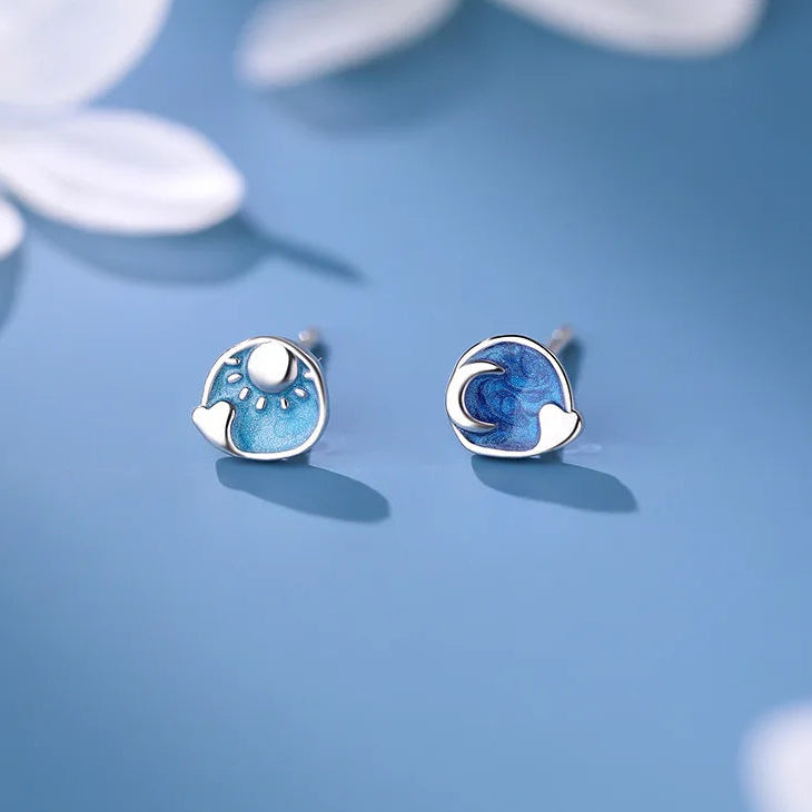 Sun & Moon 925 Sterling Silver Stud Earrings