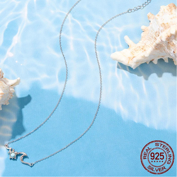 Ocean Turtle Wave Necklace 925 Sterling Silver