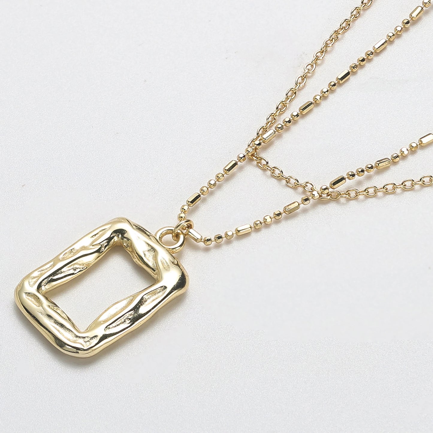 Organic Square Layered Necklace – 925 Sterling Silver/ 18K Gold Vermeil