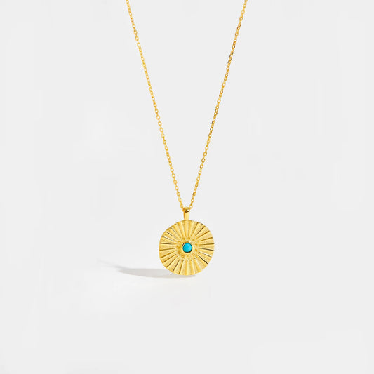 Sunburst Pendant 925 Sterling Silver Necklace | Minimal Coin Necklace