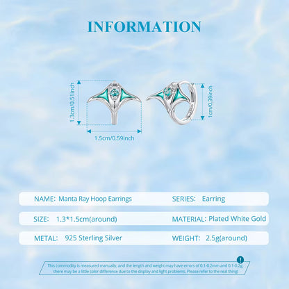 Manta Ray Hoop Earrings 925 Sterling Silver