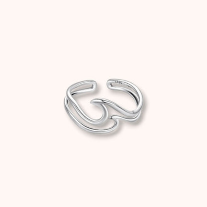 Simple Sterling Silver Wave Ring: Adjustable Minimalist Design