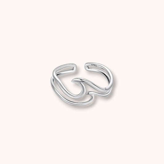 Simple Sterling Silver Wave Ring: Adjustable Minimalist Design