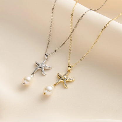 Starfish Pearl 925 Sterling Silver Necklace