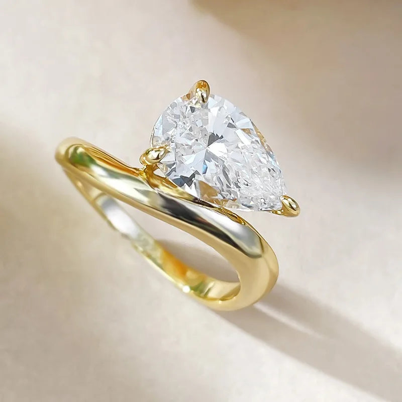Teardrop Moissanite 925 Sterling Silver Ring – 1.5 Carat D Color VVS1