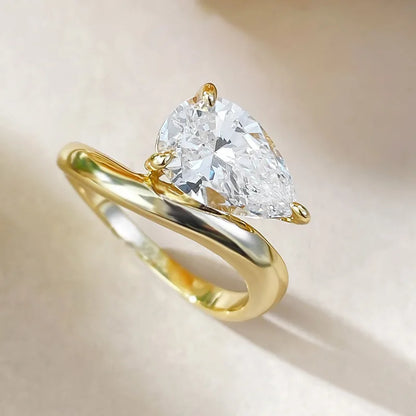 Teardrop Moissanite 925 Sterling Silver Ring – 1.5 Carat D Color VVS1