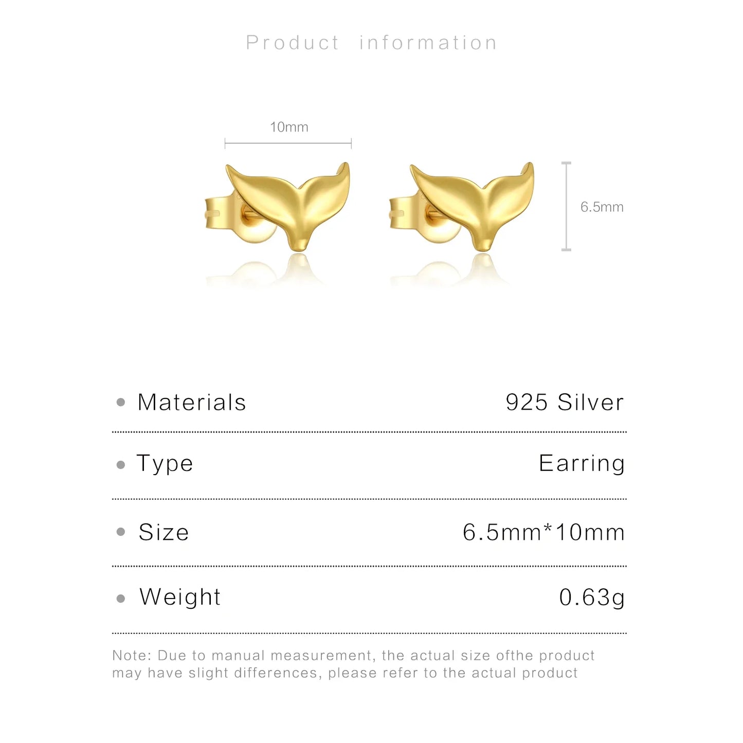 Whale Tail 925 Sterling Silver Stud Earrings