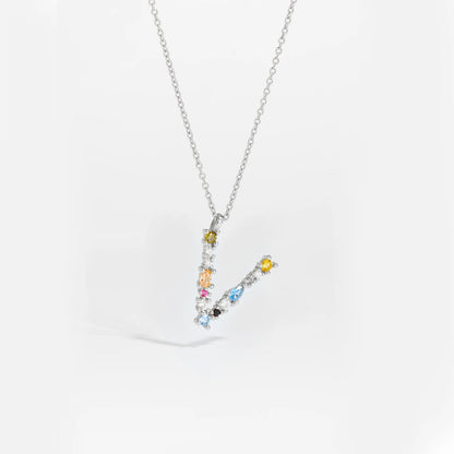 Colorful Crystal Initial Letter 925 Sterling Silver Necklace