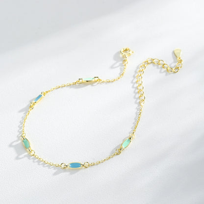 Blue Enamel Link Bracelet 925 Sterling Silver | Minimal Gold Adjustable Bracelet