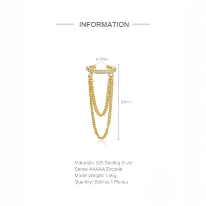 Golden Fall Chain Ear Cuff - 925 Sterling Silver