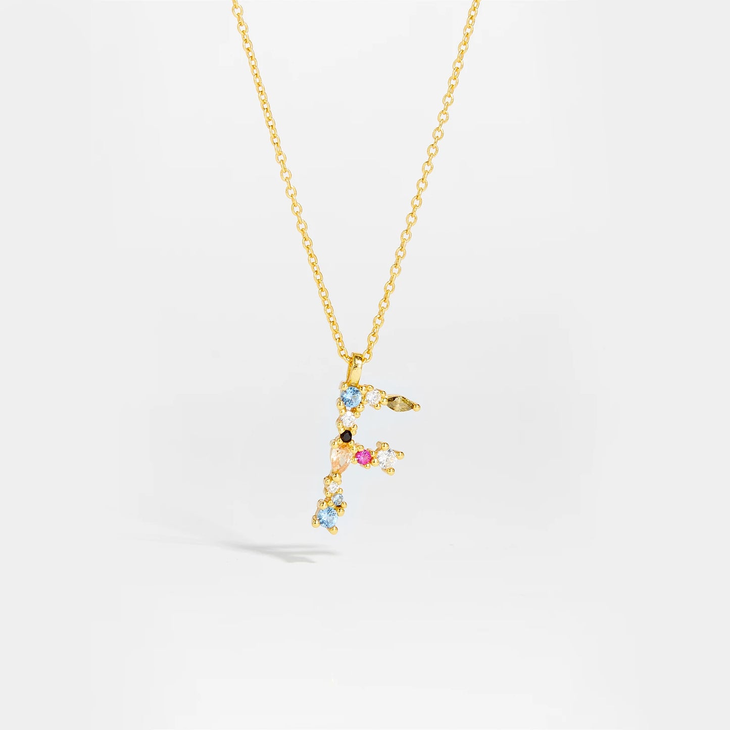 Colorful Crystal Initial Letter 925 Sterling Silver Necklace