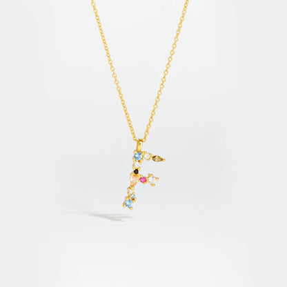 Colorful Crystal Initial Letter 925 Sterling Silver Necklace
