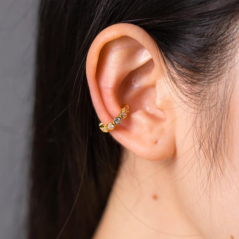 Bezel Stone 925 Sterling Silver Ear Cuff