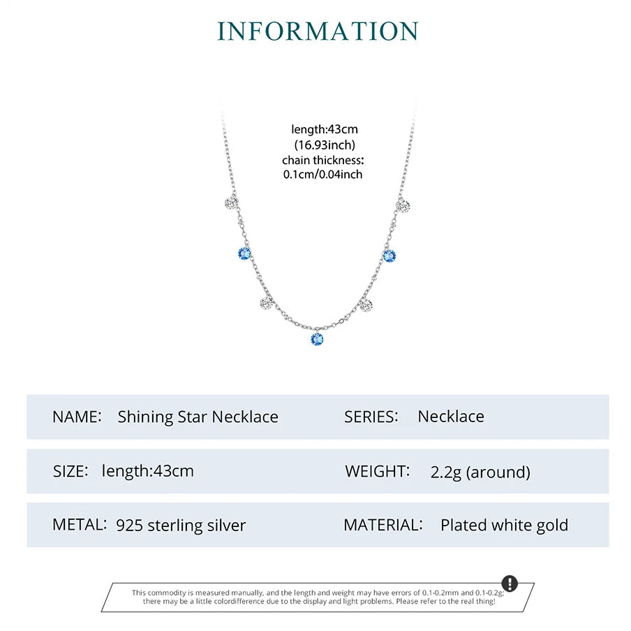Shining Silver Blue & White CZ Star Necklace – 925 Sterling Silver