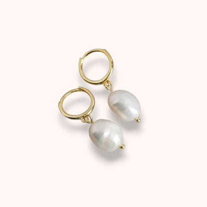 Pearl Drop Hoop Earrings – 925 Sterling Silver