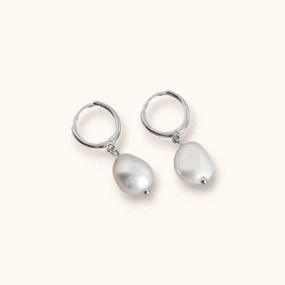 Pearl Drop Hoop Earrings – 925 Sterling Silver