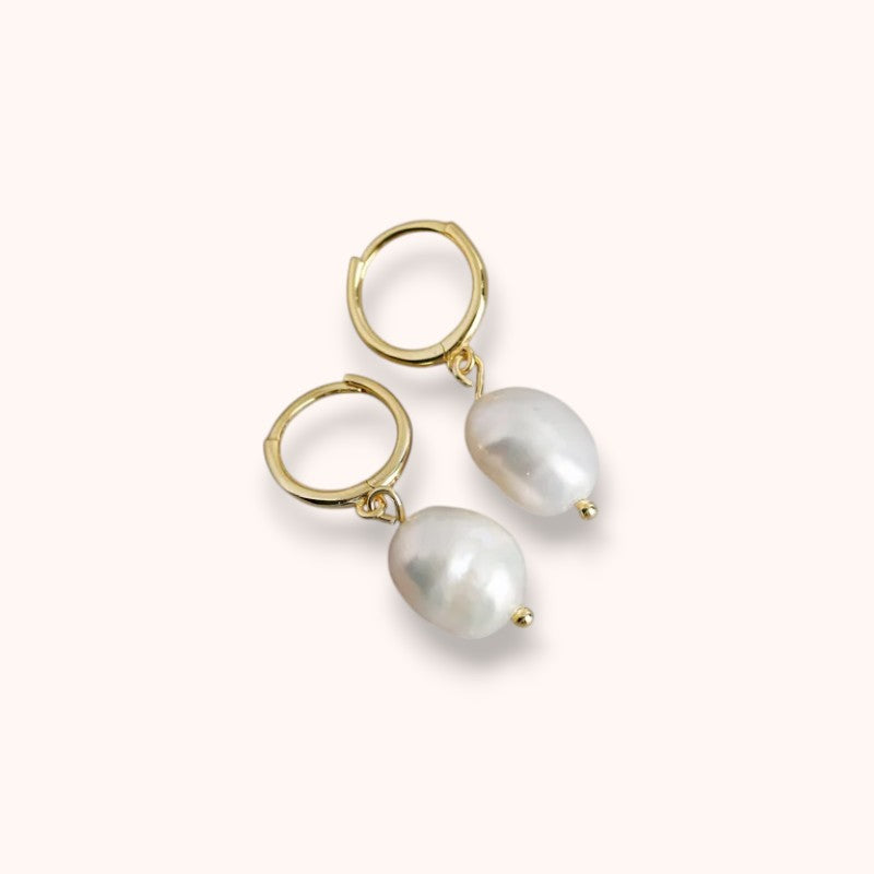 Pearl Drop Hoop Earrings – 925 Sterling Silver