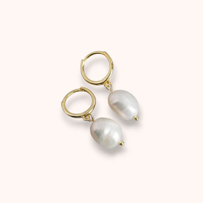 Pearl Drop Hoop Earrings – 925 Sterling Silver