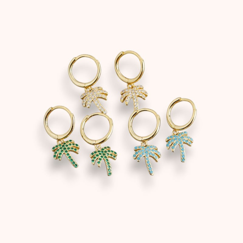 Palm Tree Zircon Hoop Earrings – 925 Sterling Silver