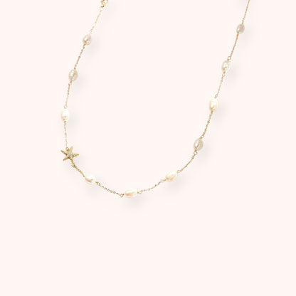 Stellar Pearl Line Necklace – 925 Sterling Silver