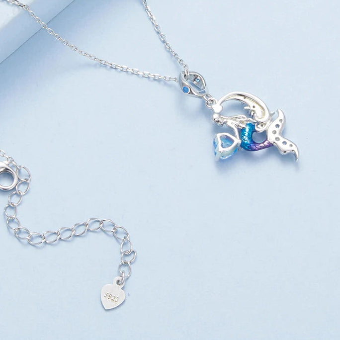 Mermaid Necklace – 925 Sterling Silver Ocean Blue Pendant