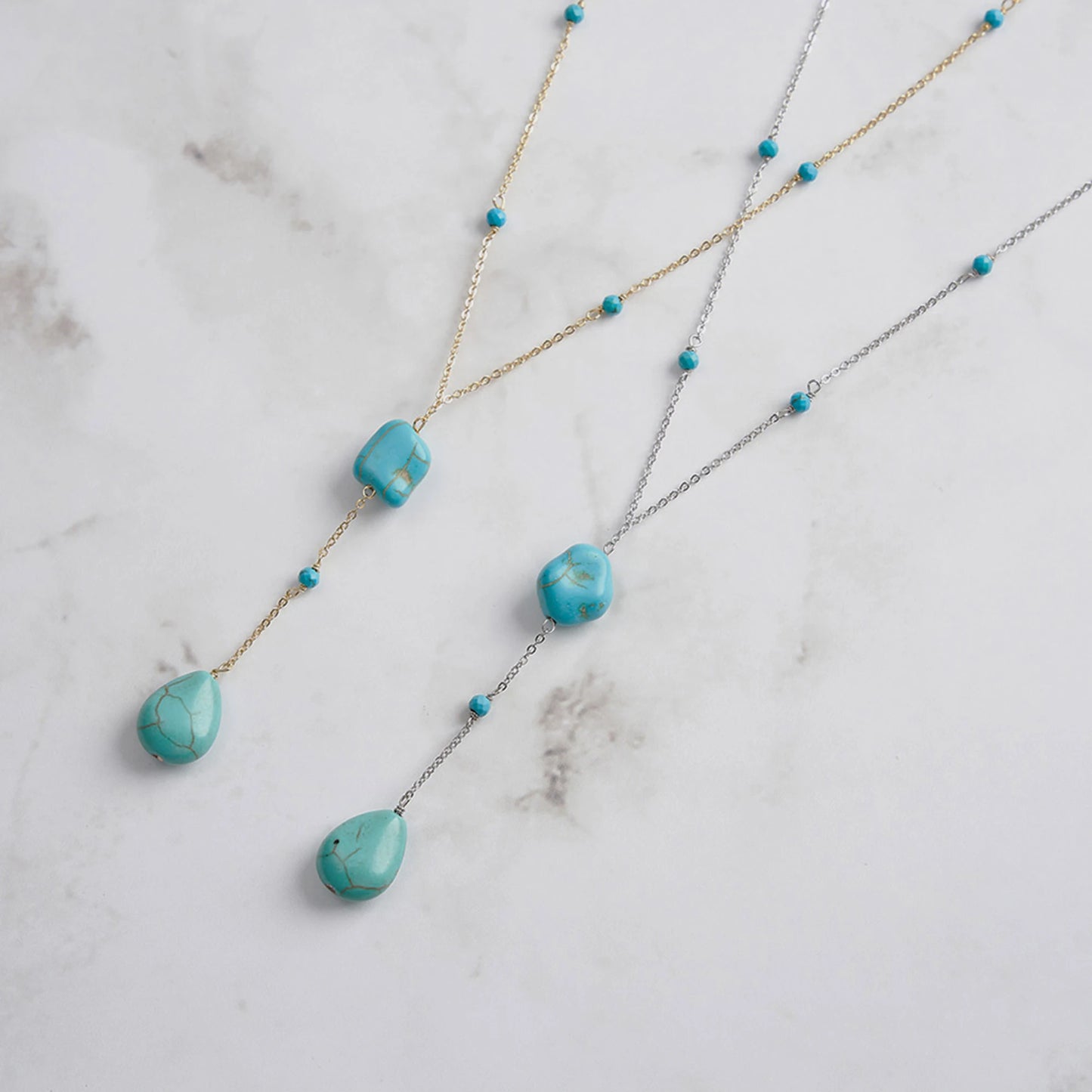 Turquoise Y-Drop 925 Sterling Silver Necklace