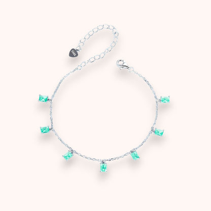 Green Gemstone Tassel Bracelet – 925 Sterling Silver