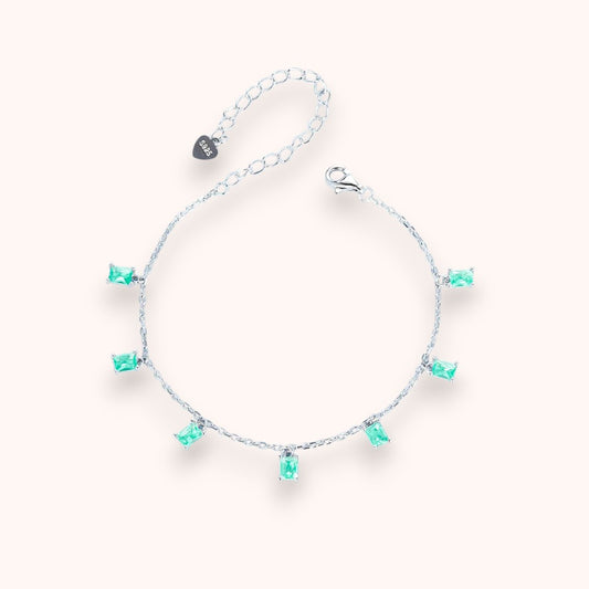 Green Gemstone Tassel Bracelet – 925 Sterling Silver