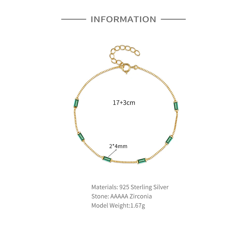 Emerald Green Baguette Chain 925 Sterling Silver Bracelet