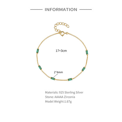 Emerald Green Baguette Chain 925 Sterling Silver Bracelet