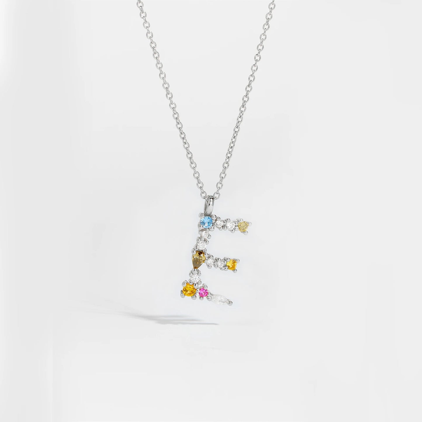 Colorful Crystal Initial Letter 925 Sterling Silver Necklace
