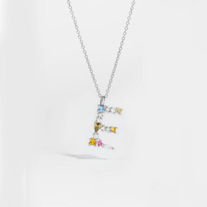 Colorful Crystal Initial Letter 925 Sterling Silver Necklace