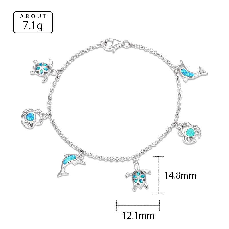 Ocean Opal Charm Bracelet – 925 Sterling Silver | Dolphin, Turtle & Crab Bracelet