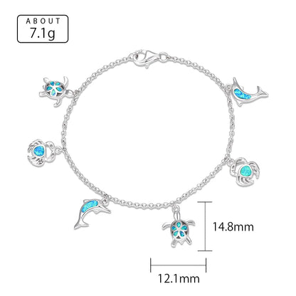 Ocean Opal Charm Bracelet – 925 Sterling Silver | Dolphin, Turtle & Crab Bracelet