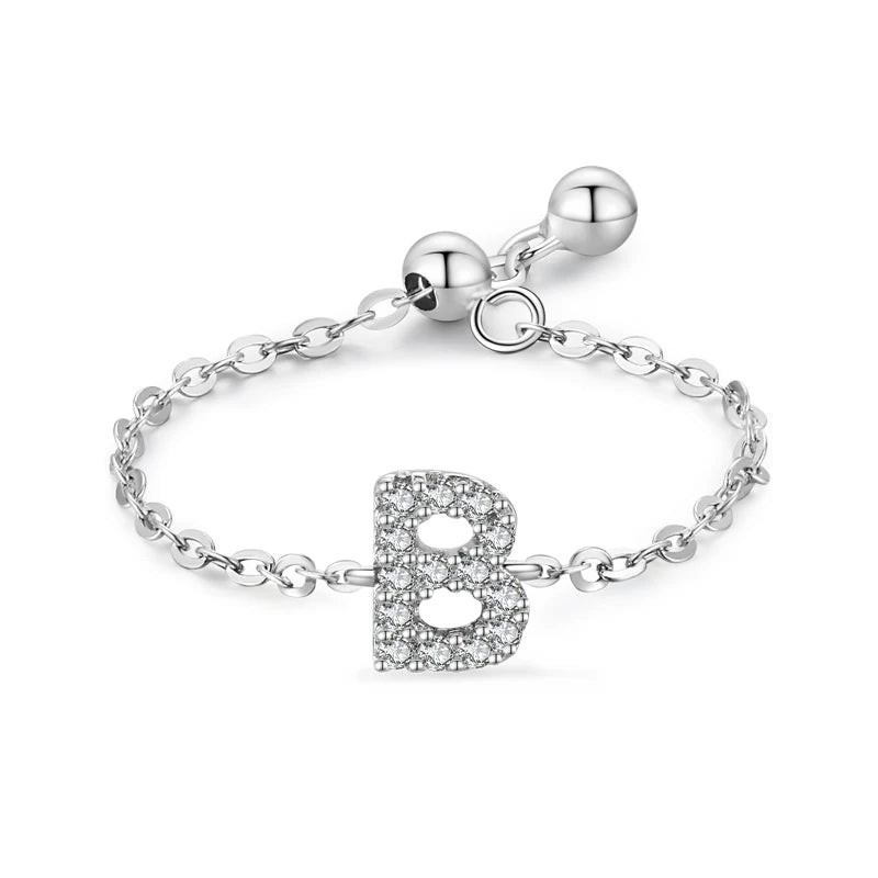Personalized Alphabet Chain 925 Sterling Silver Ring