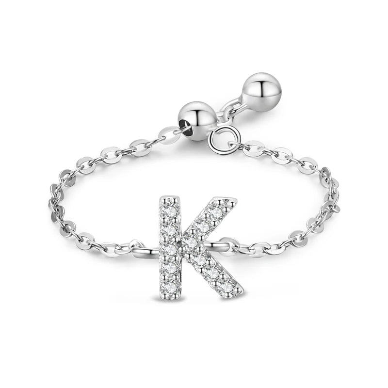 Personalized Alphabet Chain 925 Sterling Silver Ring