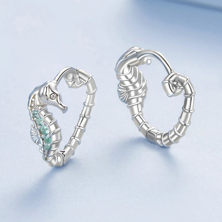 Seahorse Hoop 925 Sterling Silver Earrings