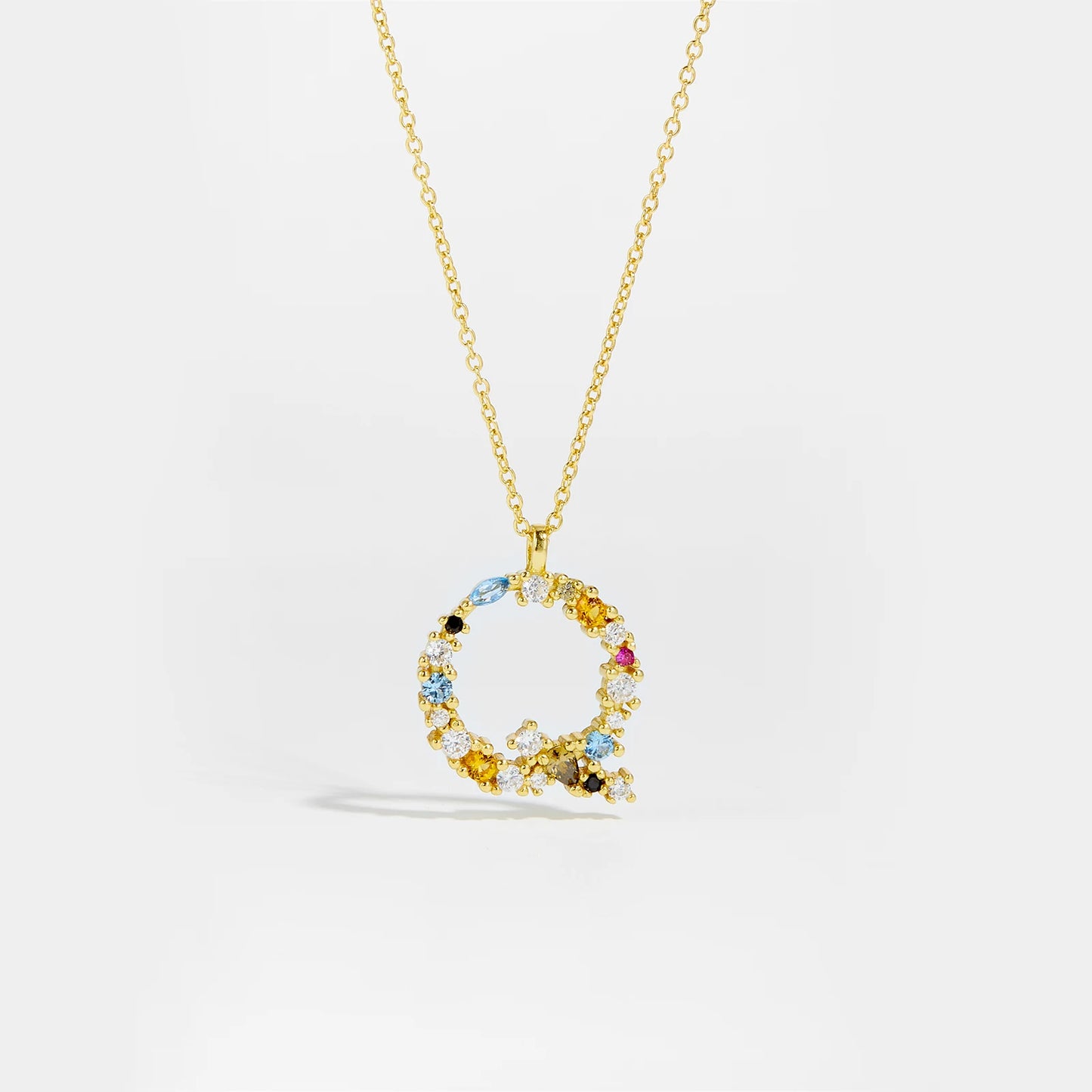 Colorful Crystal Initial Letter 925 Sterling Silver Necklace