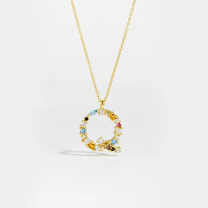 Colorful Crystal Initial Letter 925 Sterling Silver Necklace