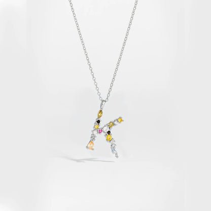 Colorful Crystal Initial Letter 925 Sterling Silver Necklace
