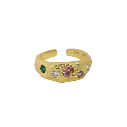 Colorful Zircon Gem Adjustable 925 Sterling Silver Ring
