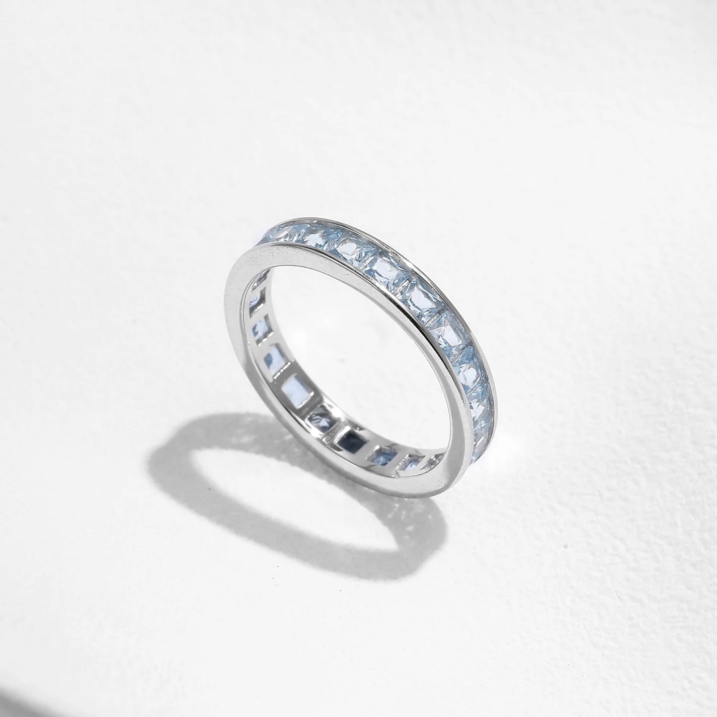 Blue Ice Eternity Ring 925 Sterling Silver Ring | Ocean Blue Crystal Band Ring